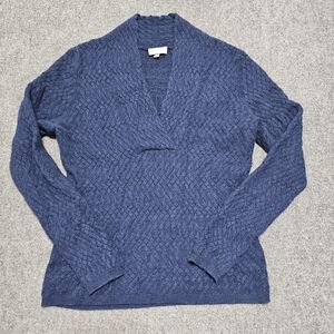 Kinross 100% Cashmere Womens Long Sleeve Sweater V Neck Shawl Collar Blue Womens